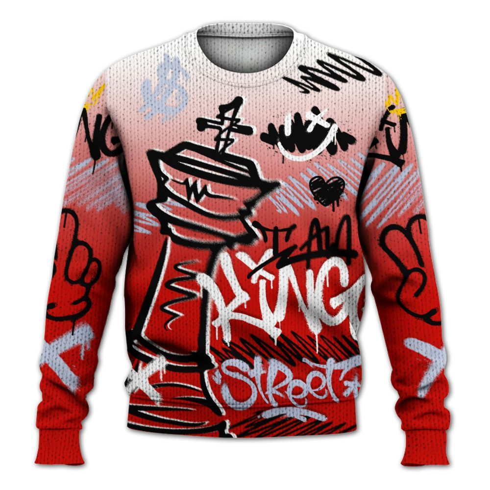 Knitted Sweater To Match Fire Red 6s - Street King Chess Streetwear