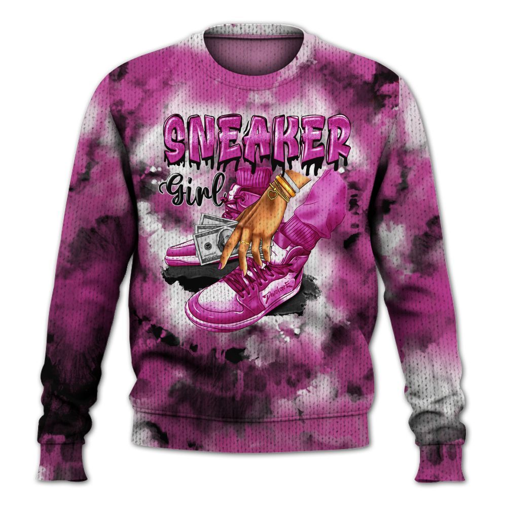 Knitted Sweater To Match Dunk Low Active Fuchsia - SNEAKER Girl Money Drip Tie Dye