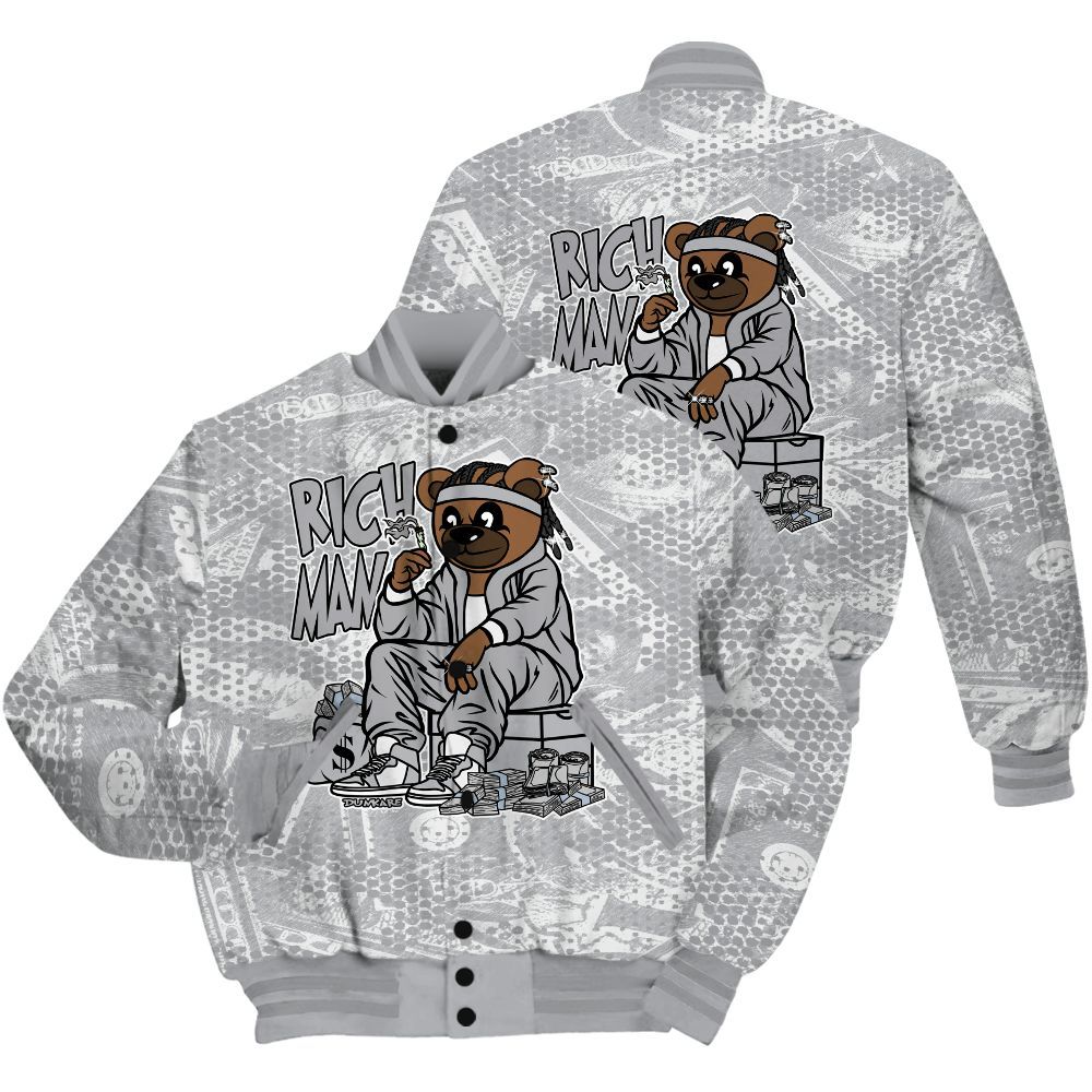 Varsity Jacket To Match Low OG Wolf Grey 1s Shirt - Rich Man Bear Banknotes Art All Over Print