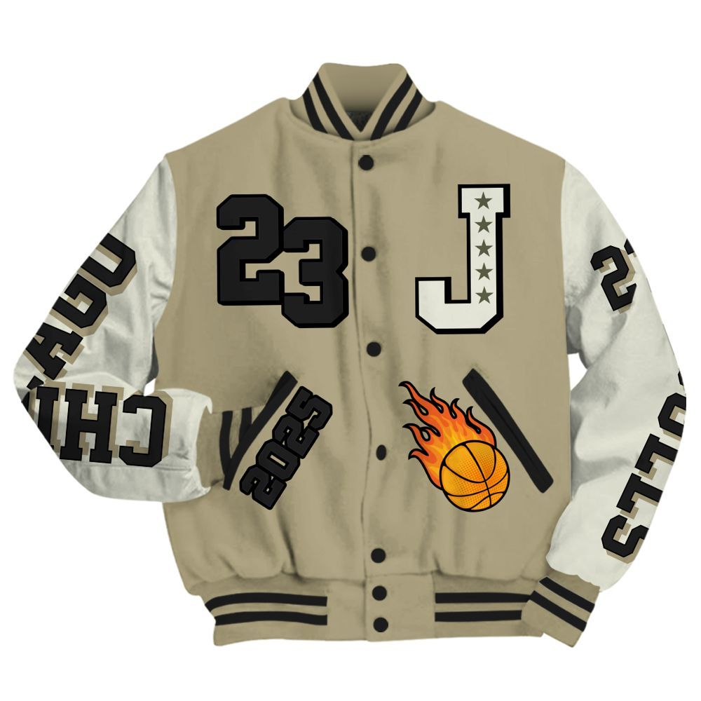 Varsity Jacket To Match Low OG Medium Olive 1s - Chicago 23 Basketball All Over Print