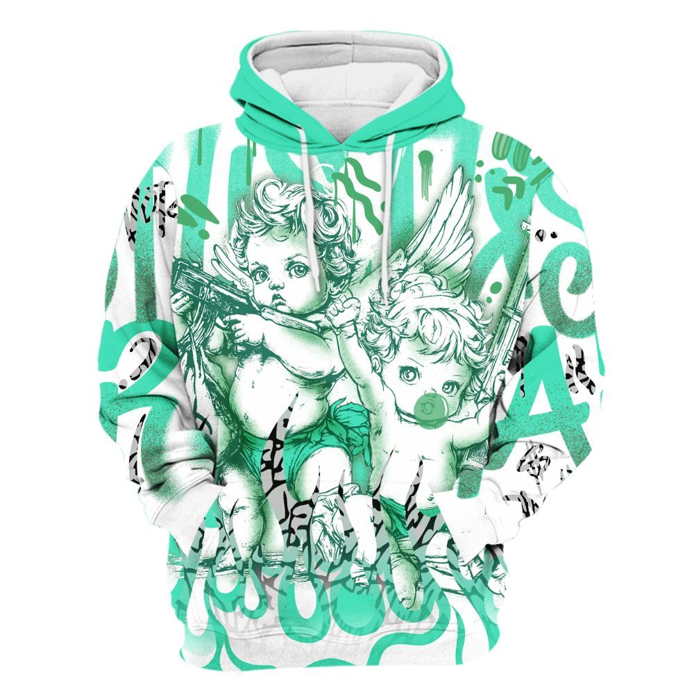 Hoodie To Match Black Green Glow 3s - Angel Hustle Hard Green Glow 3s All Over Print