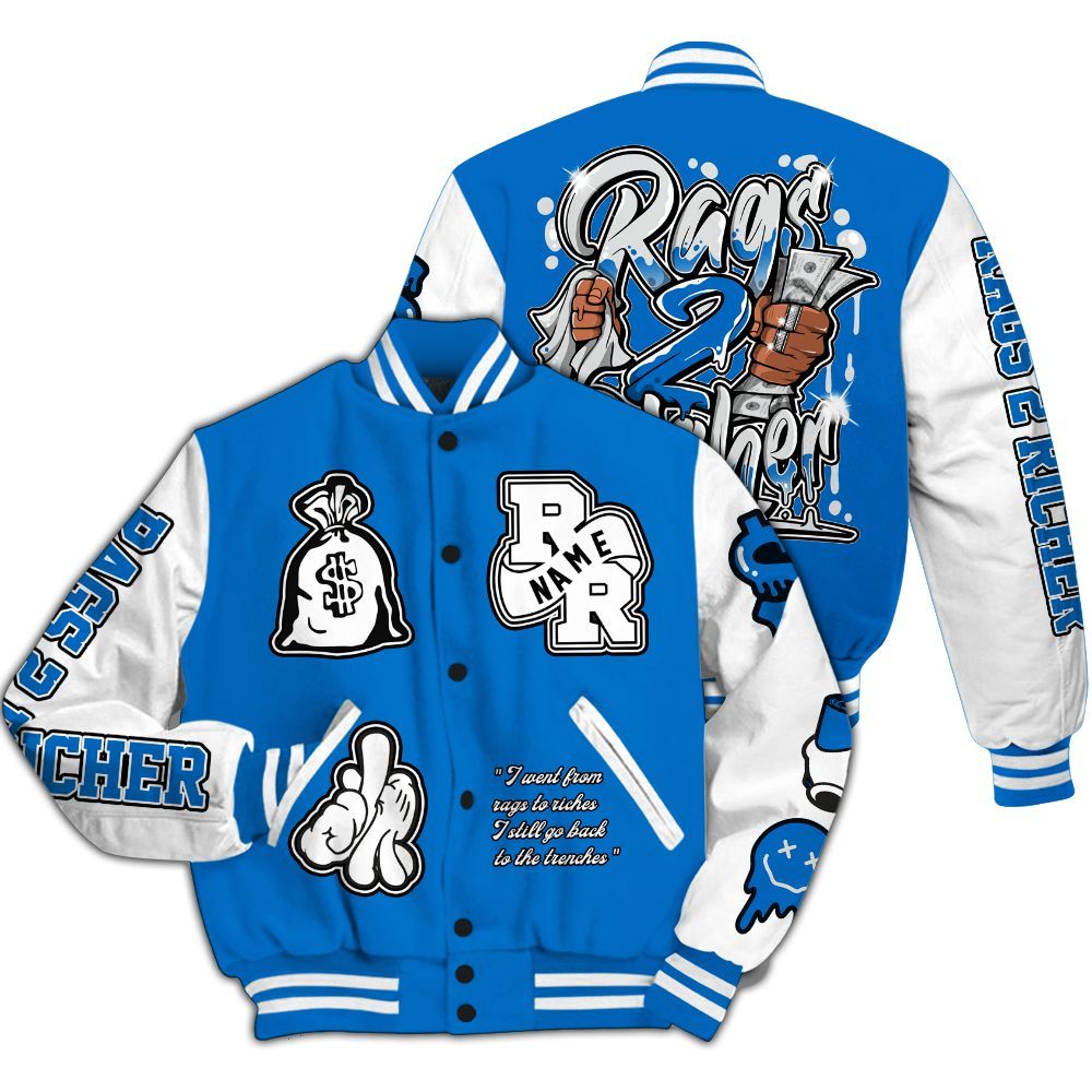 Varsity Jacket To Match Blueberry 12s - Rag 2 Rich Graphic Custom Name All Over Print