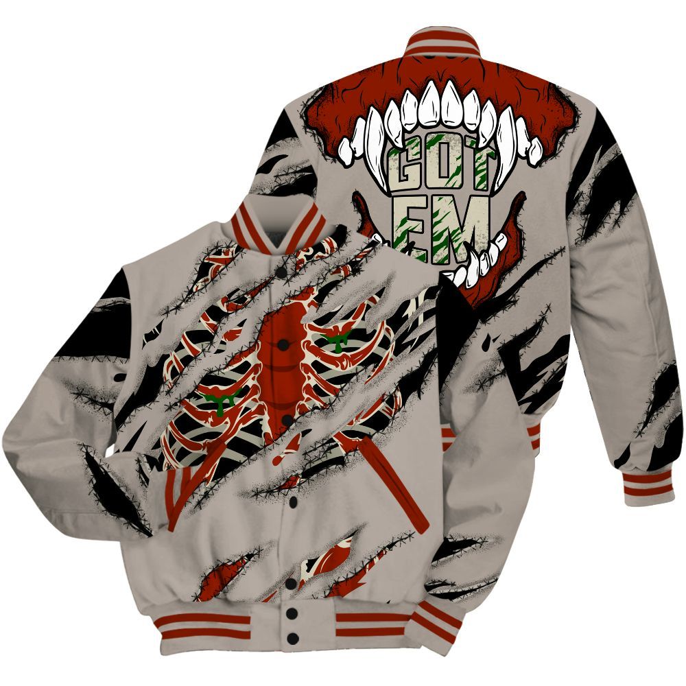 Varsity Jacket To Match El Grito 5s Shirt, GOT 'EM Skeleton Scratch All Over Print