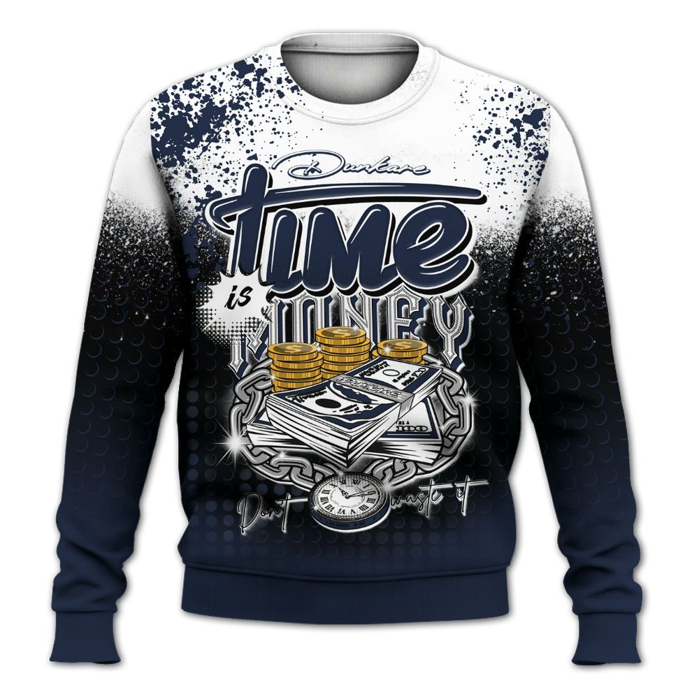 Sweatshirt To Match Dunk Low White Midnight Navy - Halftone Time Is Money All Over Print