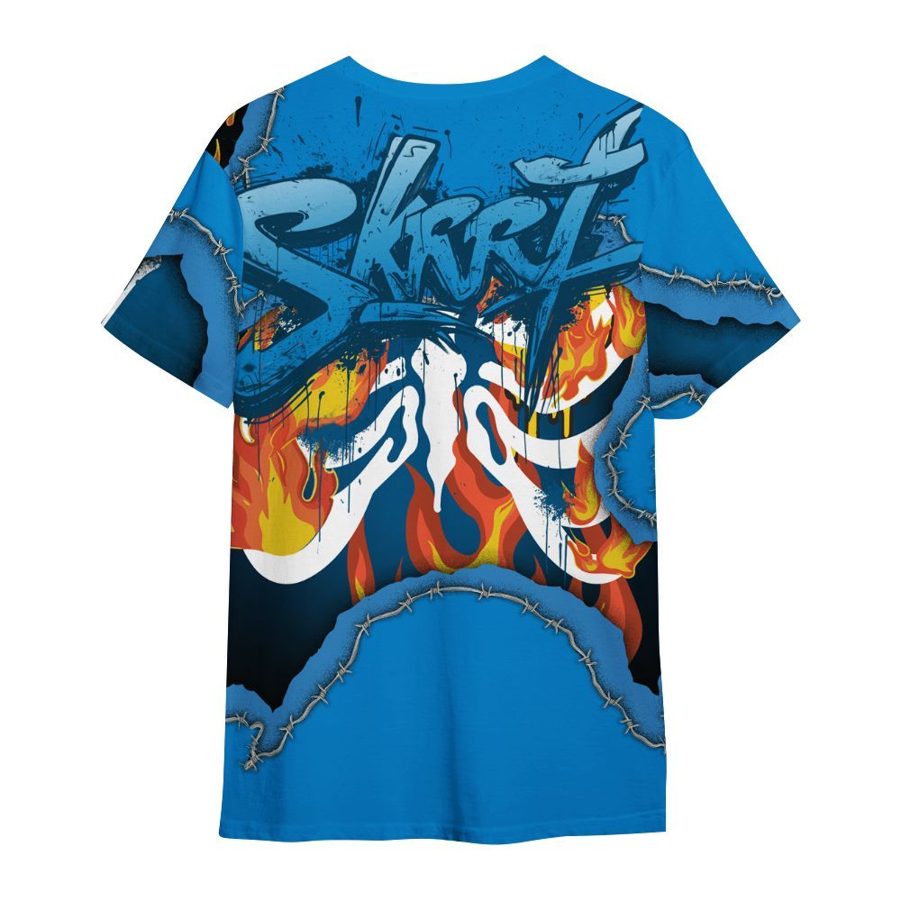 Shirt To Match Industrial Blue 4s - Skeleton On Fire Skrrt Military Blue 4s All Over Print