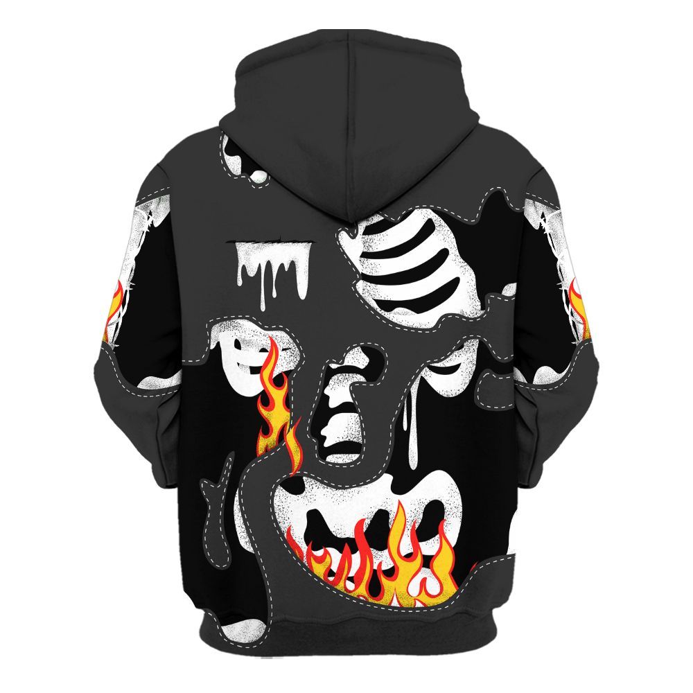 Hoodie To Match White Thunder 4s - Skeleton Smile Flame Drip All Over Print