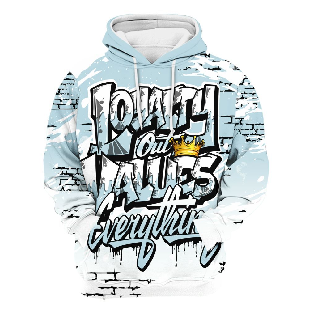 Hoodie To Match Mid Ice Blue 1s - Values Of Loyalty Drip All Over Print