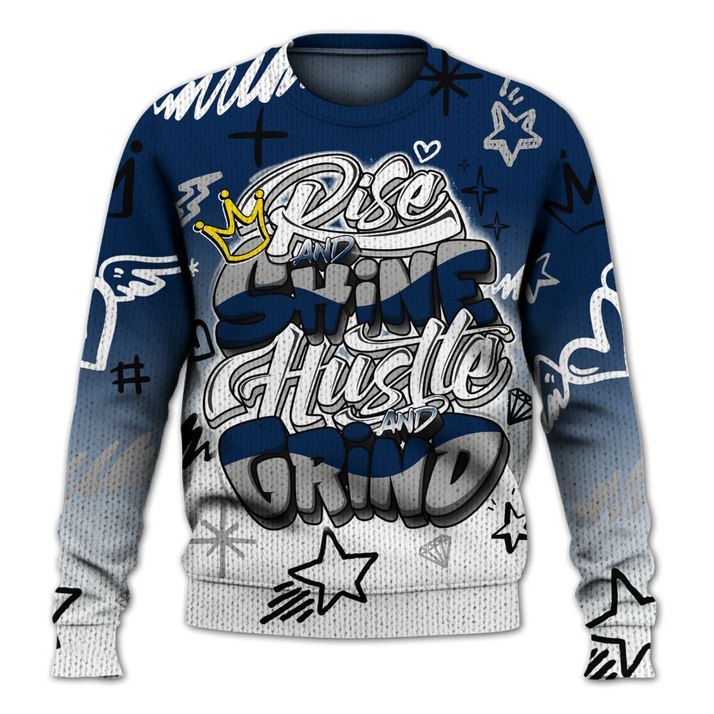 Knitted Sweater To Match SB White Navy 4s - Rise Shine Hustle Grind