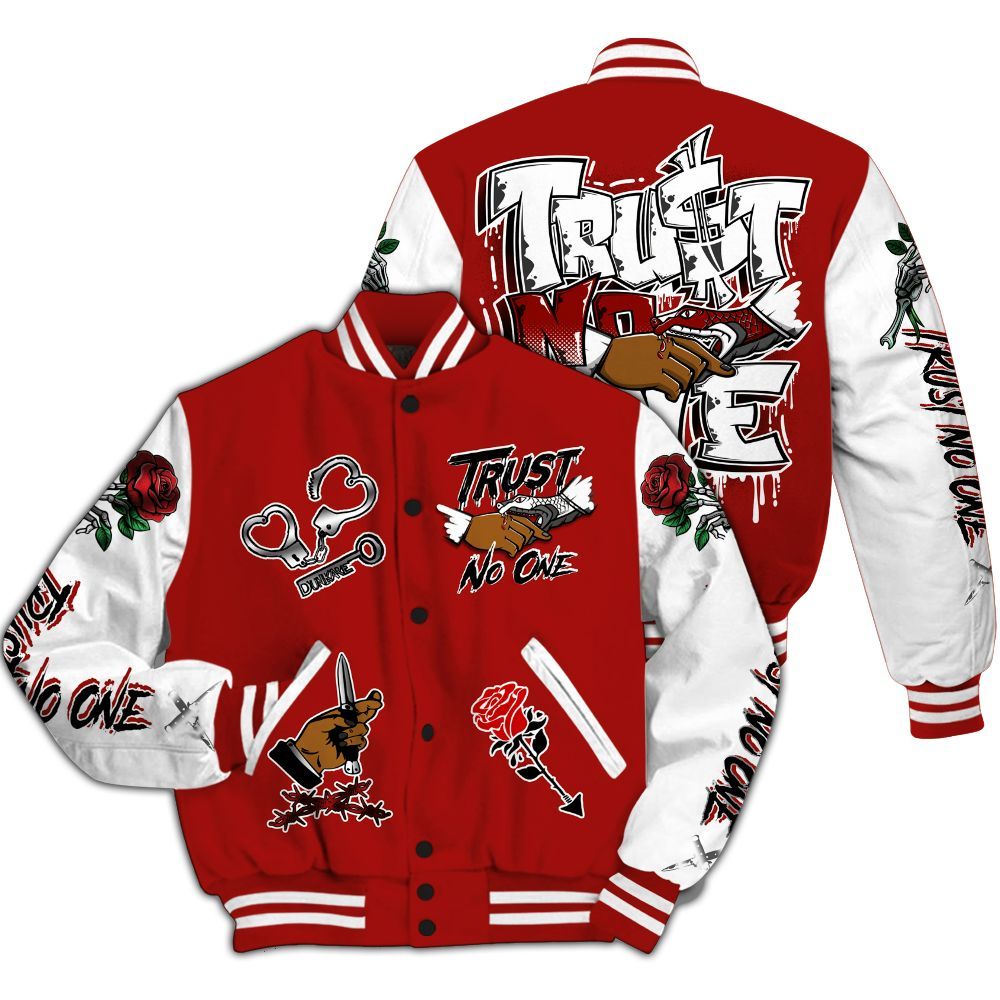 Varsity Jacket To Match High OG Varsity Red 1s - Trust No One Dripping All Over Print