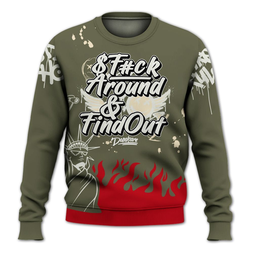 Sweatshirt To Match Travis Scott Low OG Medium Olive 1s - Graphic Fck Around Find Out All Over Print