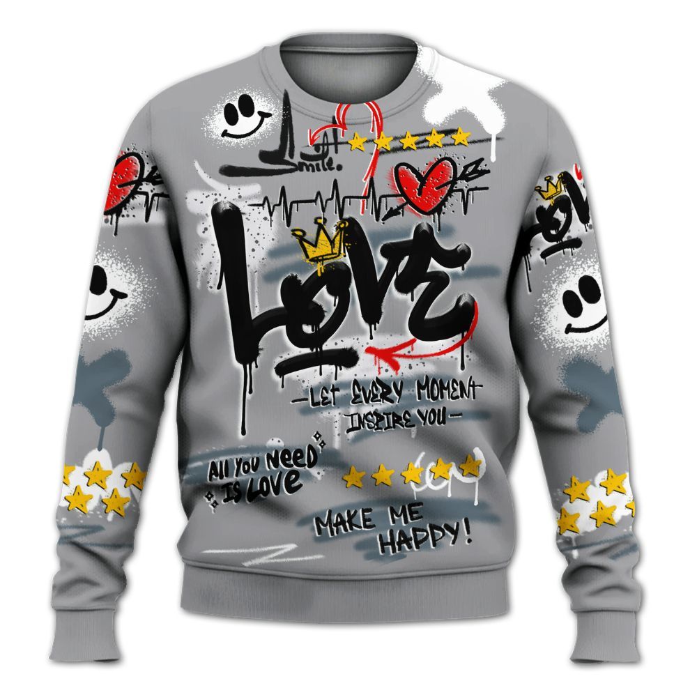 Sweatshirt To Match Retro Light Graphite Wolf Grey 5s - Happy Love Beats Graffiti Streetwear All Over Print