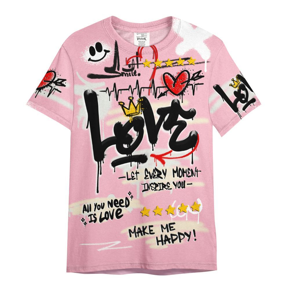 Shirt To Match Low OG Shy Pink 1s - Happy Love Beats Graffiti Streetwear All Over Print
