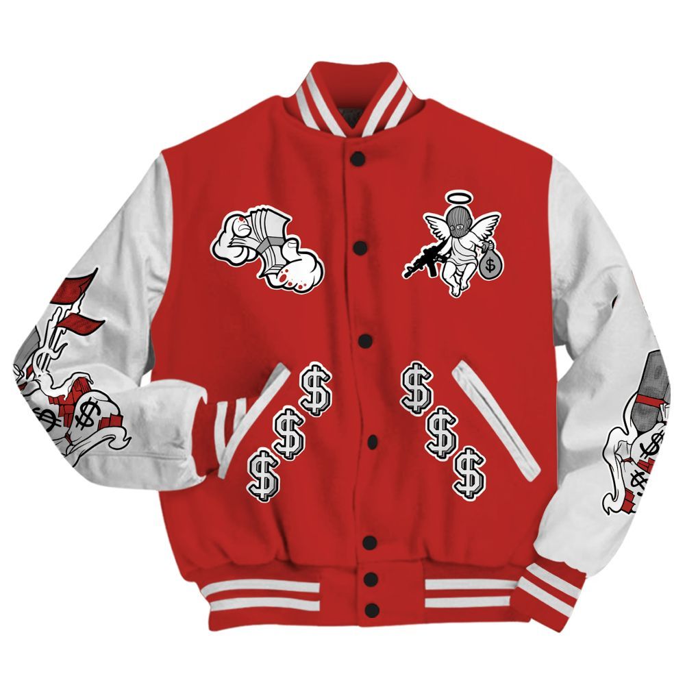 Varsity Jacket To Match Bred Reimagined 4s - Ones Move In Silence Graphic All Over Print