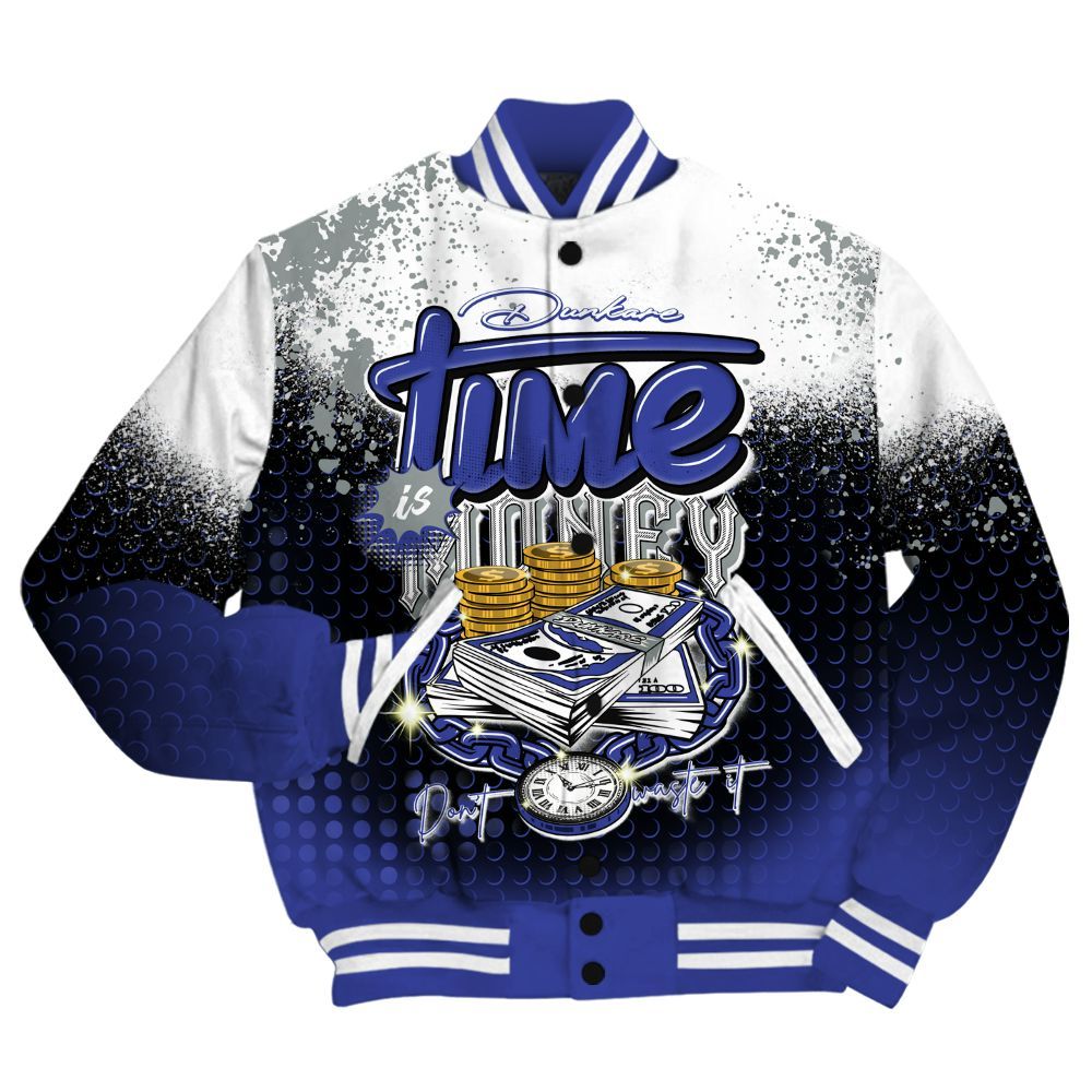 Varsity Jacket To Match Shox TL Royal Shirt, Halftone Time Is Money All Over Print