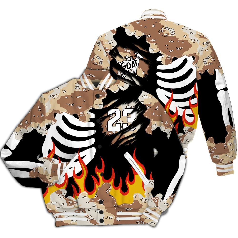 Varsity Jacket To Match Desert Camo 3s - Burning Skeleton 23 G.O.A.T All Over Print
