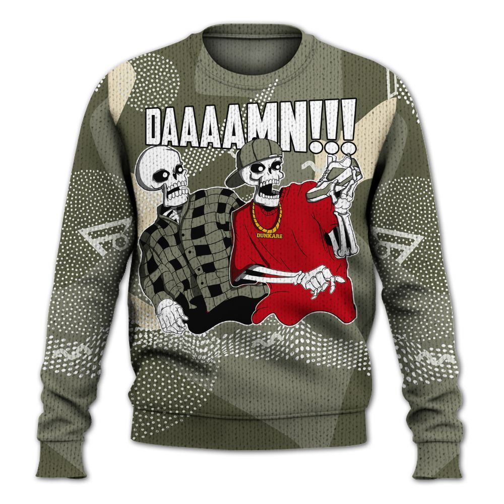 Knitted Sweater To Match Low OG Medium Olive 1s - Graphic Meme Damnn