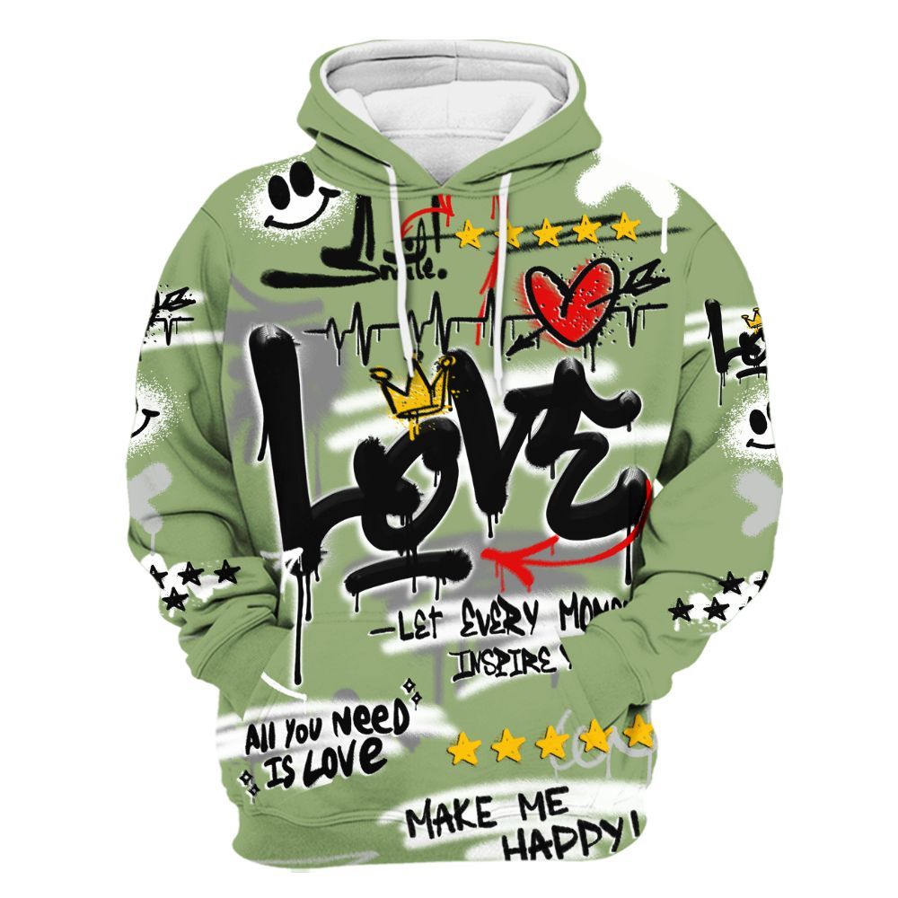 Hoodie To Match Oil Green 4s - Happy Love Beats Graffiti Streetwear All Over Print