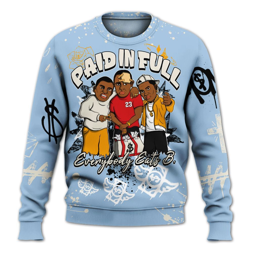 Sweatshirt To Match Retro High OG Pale Ivory Psychic Blue 1s - Everybody Paid In Full Crayon All Over Print