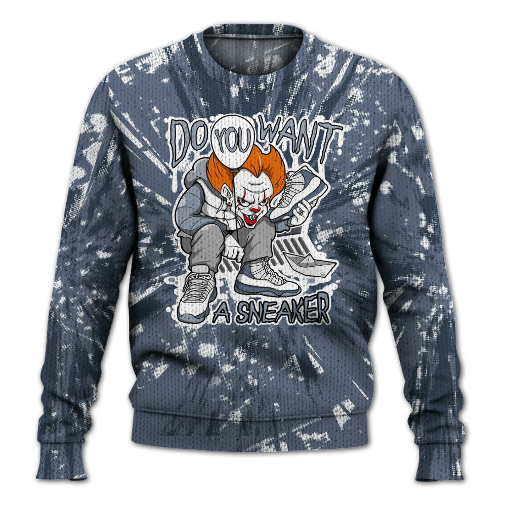 Knitted Sweater To Match Low Diffused Blue 11s - Clown Scary Sneakers Graphic Halloween