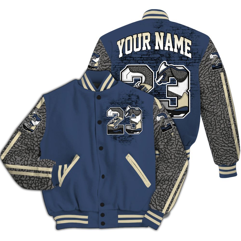 Varsity Jacket To Match Diffused Blue 3s Shirt, Custom Name Number 23 5s All Over Print