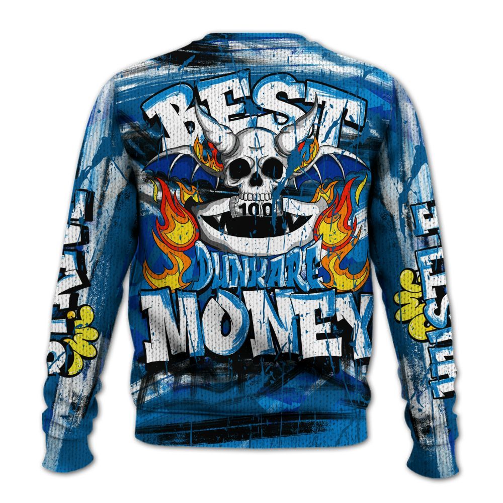 Knitted Sweater To Match Industrial Blue 4s - Money Skull Smile Fire Military Blue 4s