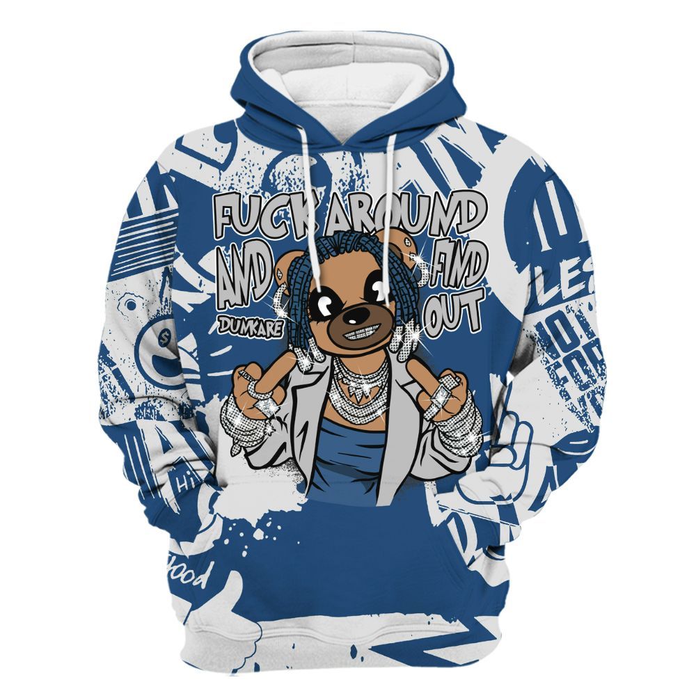 Hoodie To Match High OG Midnight Navy 1s - F#ck Around Bear Bear Monogram Graffiti All Over Print