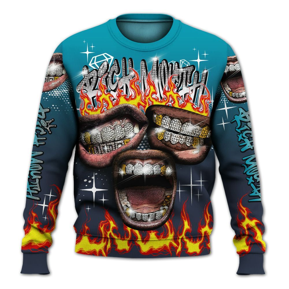 Sweatshirt To Match Retro Obsidian 13s - Rich Mouth Fire Rap Retro 90s All Over Print