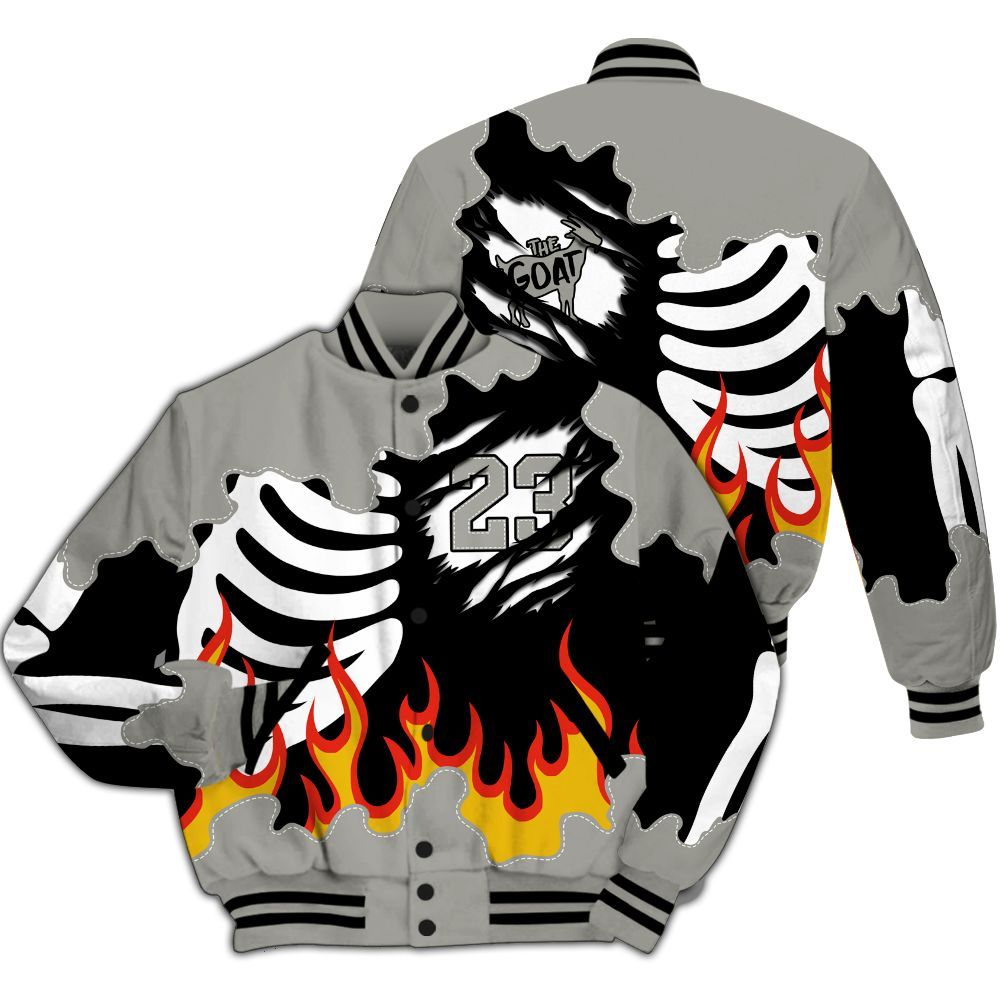 Varsity Jacket To Match High Satin Shadow 1s - Burning Skeleton 23 G.O.A.T All Over Print