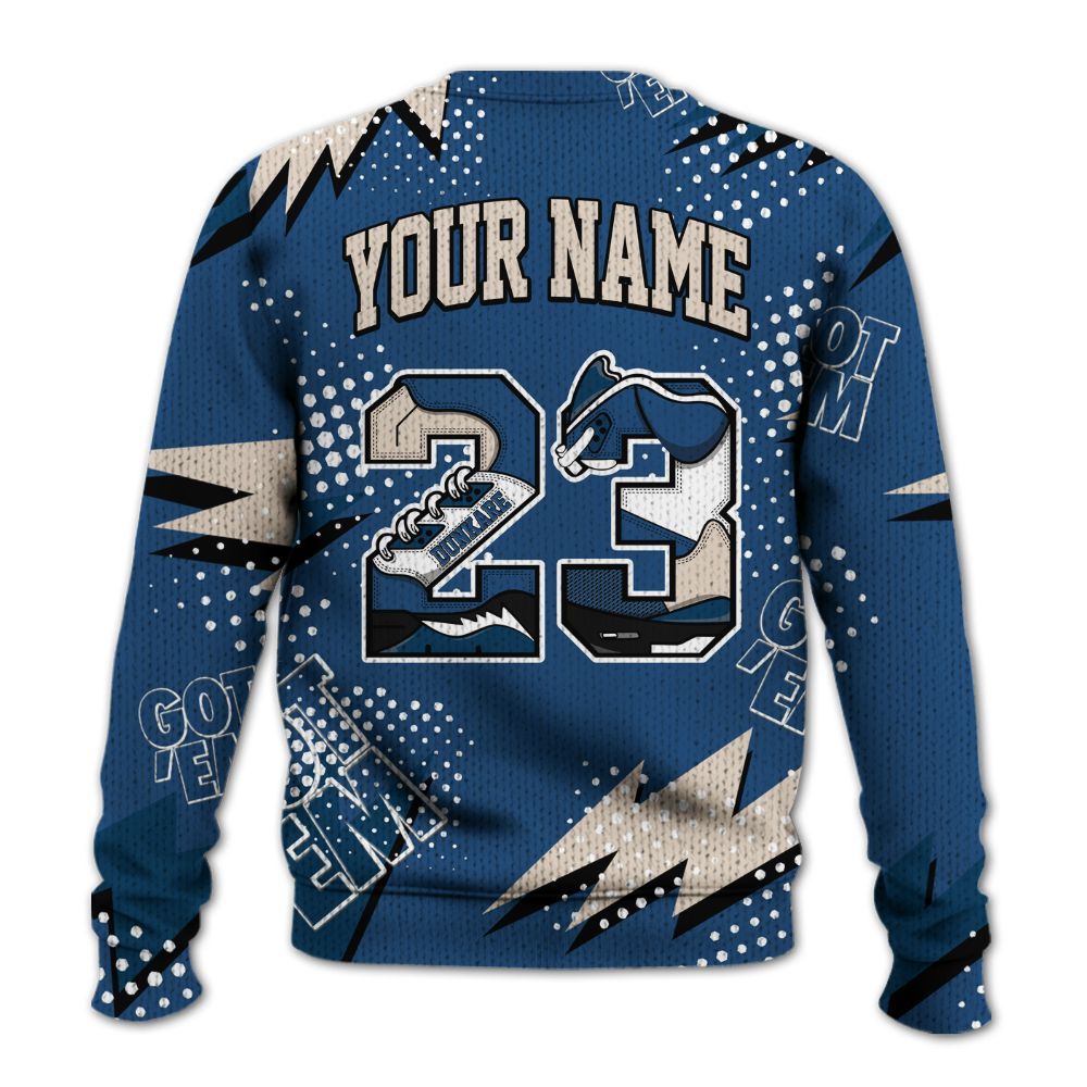 Knitted Sweater To Match High OG Midnight Navy 1s - Custom Name Number 23 5s