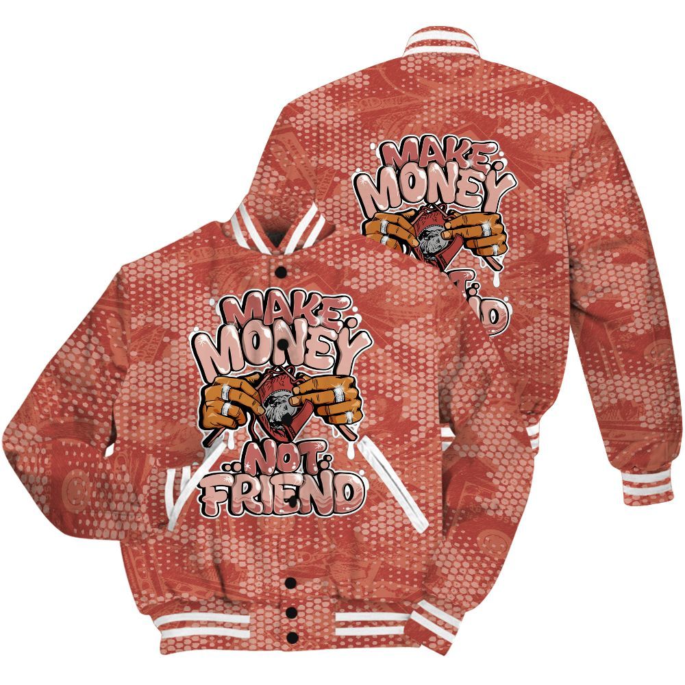 Varsity Jacket To Match Dune Red 13s Shirt - Make Moneys Not Friend Graphic Banknotes All Over Print