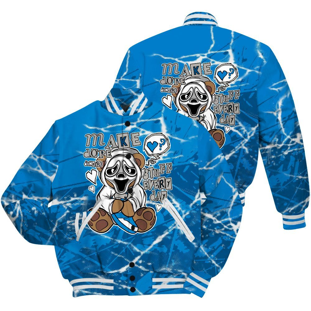 Varsity Jacket To Match Military Blue 4s Shirt - Make Dopes Bear Profound All Over Print