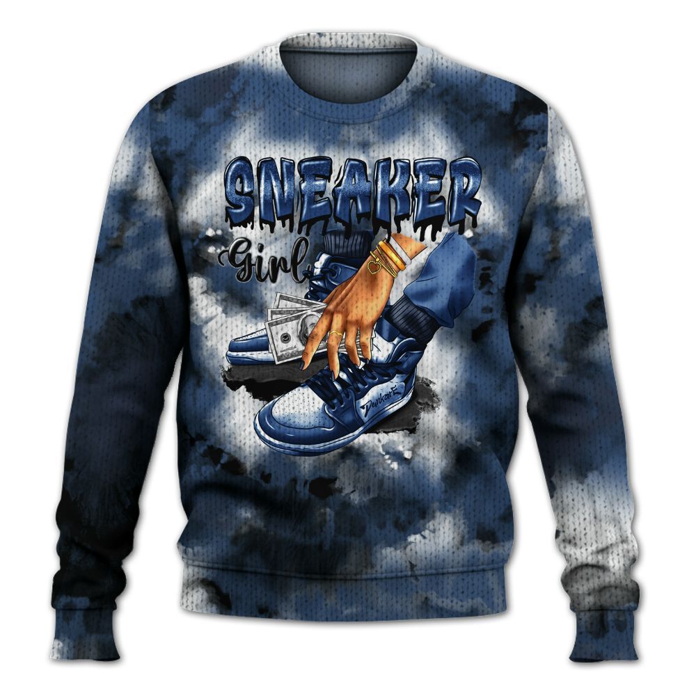 Knitted Sweater To Match Midnight Navy 4s - SNEAKER Girl Money Drip Tie Dye