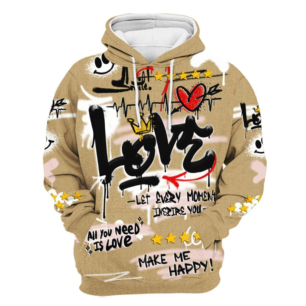 Hoodie To Match Low Linen 2025 1s Shirt, Happy Love Beats Graffiti All Over Print