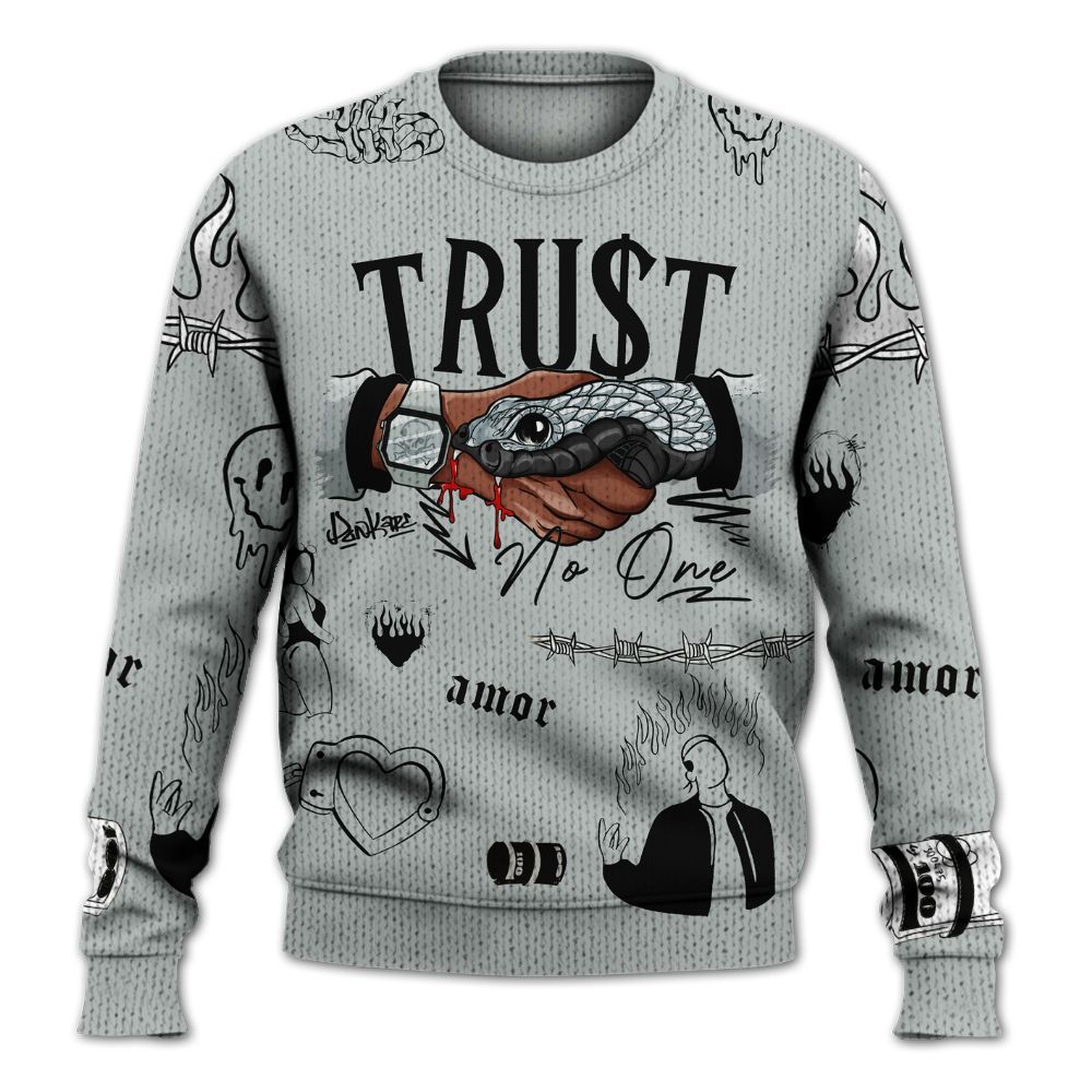 Knitted Sweater To Match Black Wolf Grey 12s - Trust No One Graphic