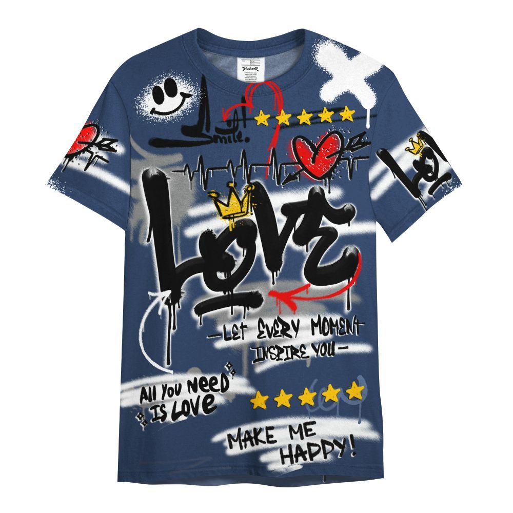 Shirt To Match Low 85 Metallic Blue 1s - Happy Love Beats Graffiti Streetwear All Over Print