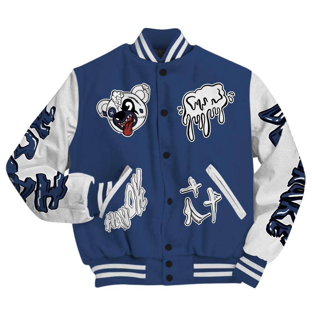 Varsity Jacket To Match Low 85 Metallic Blue 1s - Havok Bear All Over Print