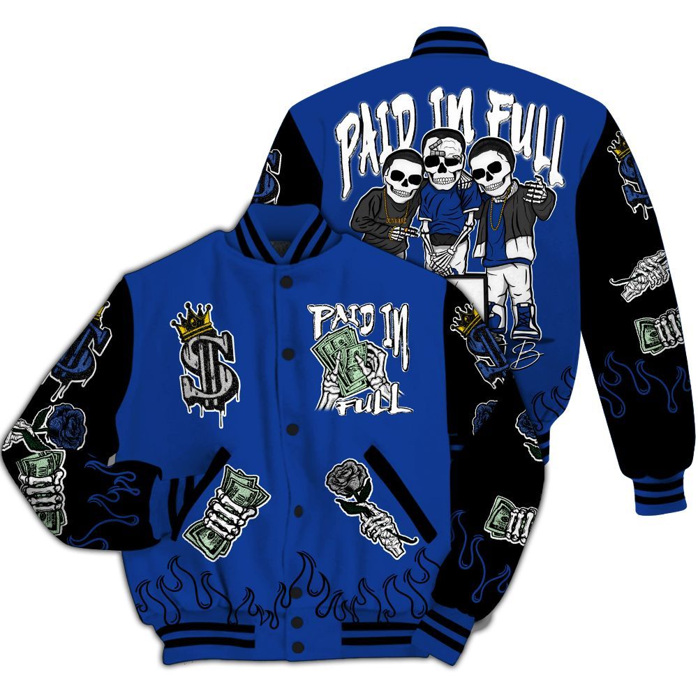 Varsity Jacket To Match Air Foamposite One Royal - Fire Everybody Paid In All Over Print