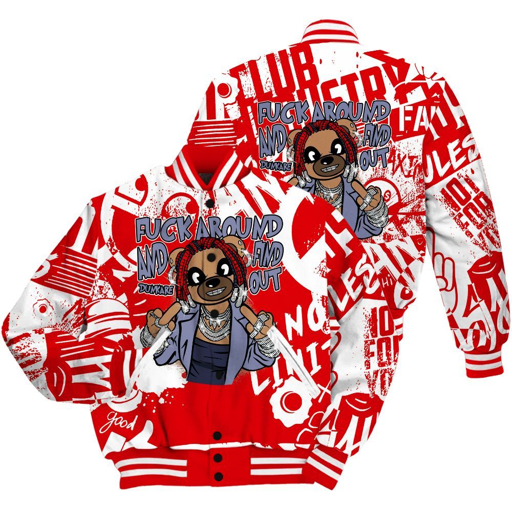 Varsity Jacket To Match Low OG Howard Bison 1s Shirt - F#ck Around Bear Bear Monogram Graffiti All Over Print
