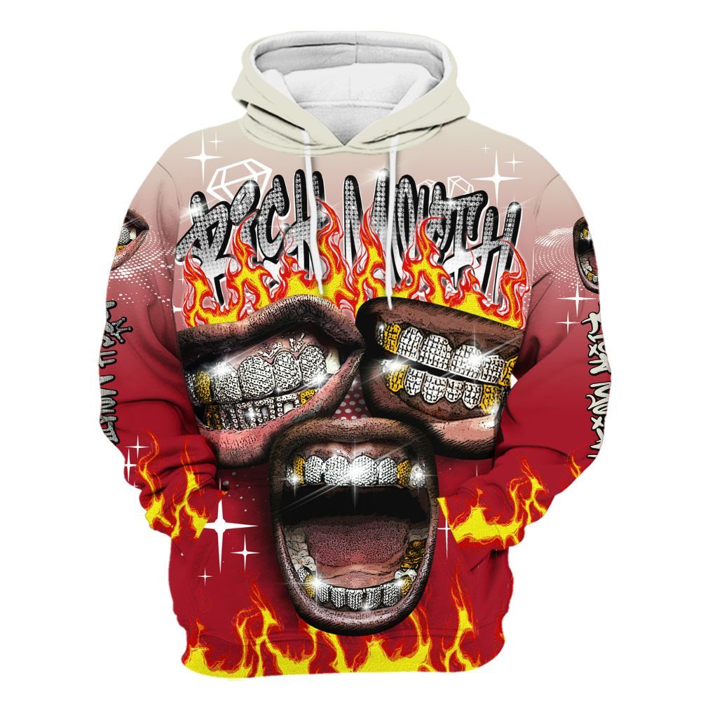 Hoodie To Match 2025 High OG Cinnabar 1s - Rich Mouth Fire Rap Retro 90s All Over Print