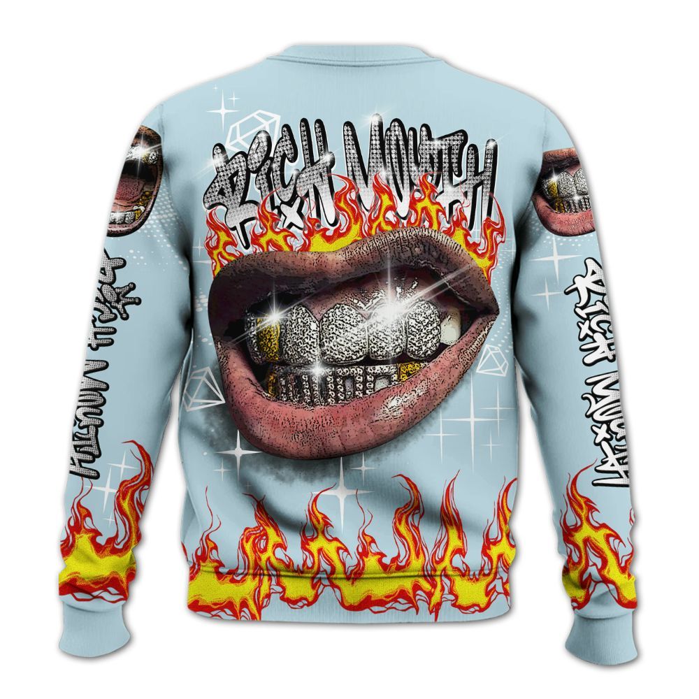 Sweatshirt To Match Mid Ice Blue 1s - Rich Mouth Fire Rap Retro 90s All Over Print
