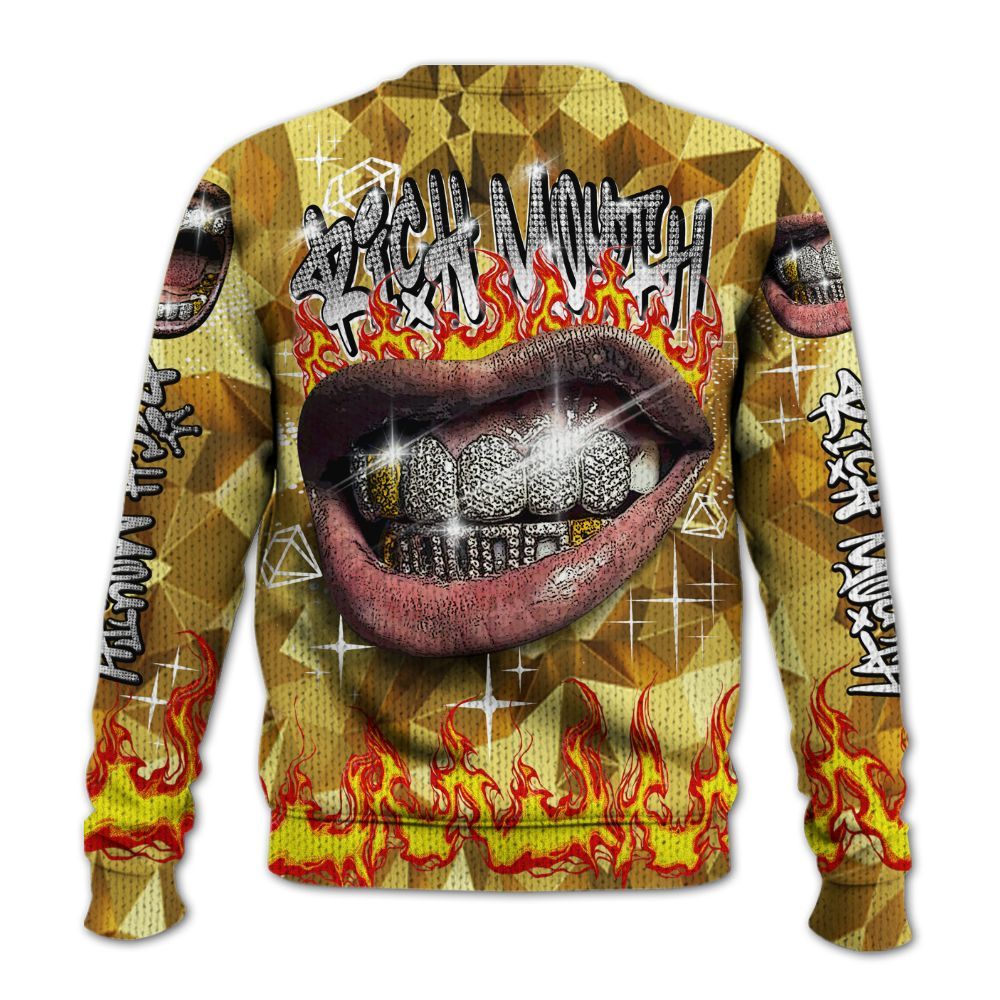 Knitted Sweater To Match NET Gold 4s - Rich Mouth Fire Rap Retro 90s