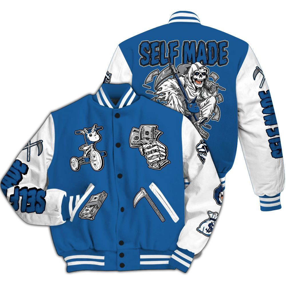 Varsity Jacket To Match French Blue 13s - Self Make Skeleton All Over Print