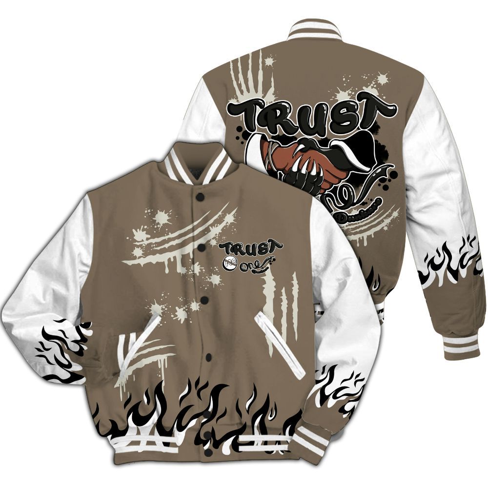 Varsity Jacket To Match Low OG Dark Mocha 1s - Graphic Trust No One All Over Print