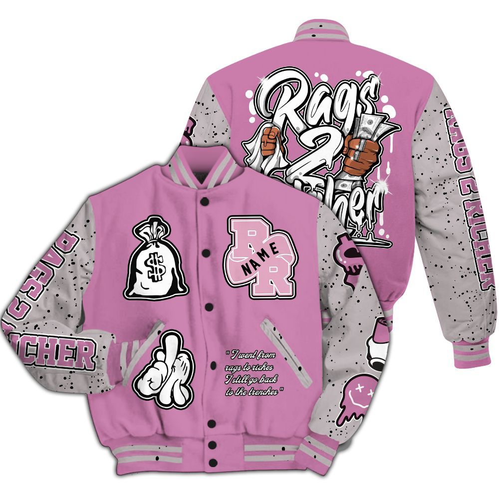 Varsity Jacket To Match Neutral Grey Black White Orchid 4s - Rag 2 Rich Graphic Custom Name All Over Print