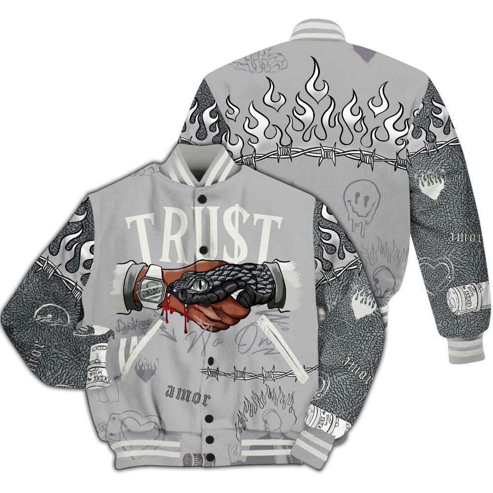 Varsity Jacket To Match Cement Grey Silver 3s - Snake Trust No One All Over Print