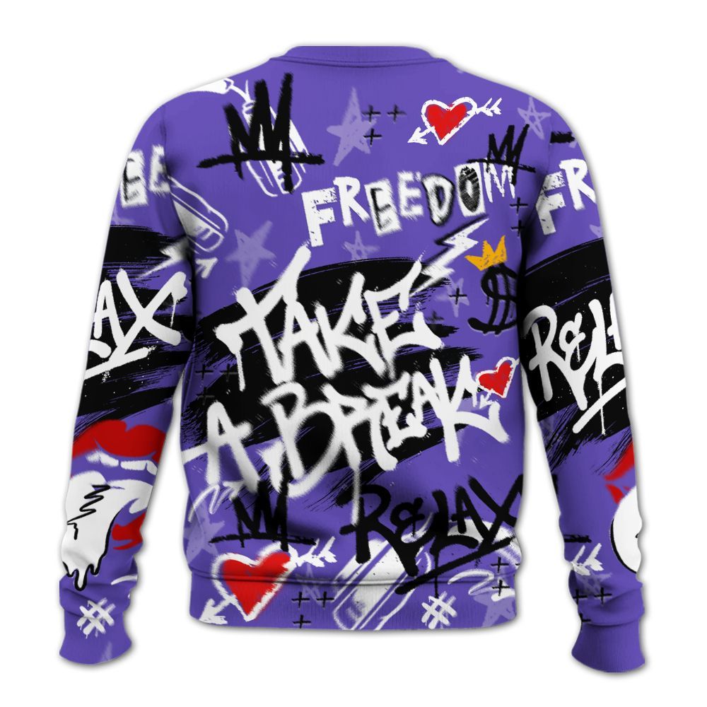 Sweatshirt To Match Field Purple 12s - Take Break Freedom Graffiti Streetwear All Over Print