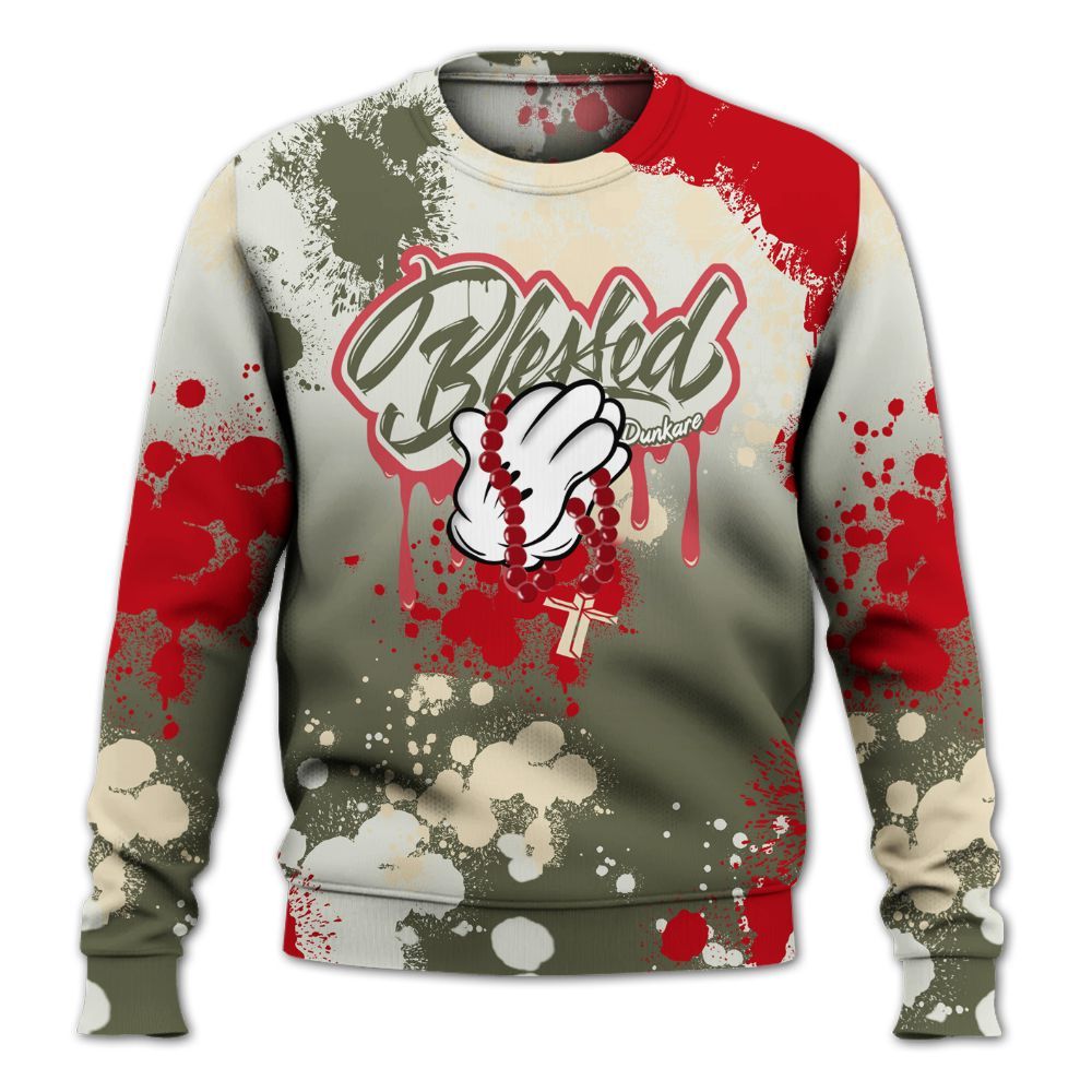 Sweatshirt To Match Low OG Medium Olive 1s - God Blessed Dripping All Over Print