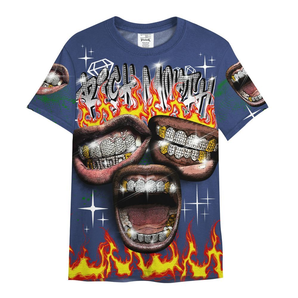 Shirt To Match Midnight Navy 13s - Rich Mouth Fire Rap Retro 90s All Over Print