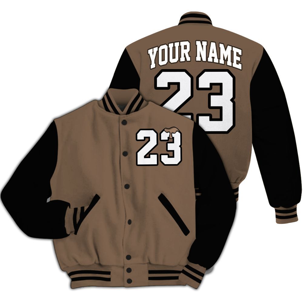 Varsity Jacket To Match Dark Mocha Jack - Custom Name Number 23 Drip All Over Print