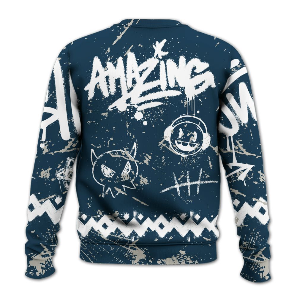 Sweatshirt To Match Air Navy Baltic Blue - Friday Sneaker Crayon All Over Print